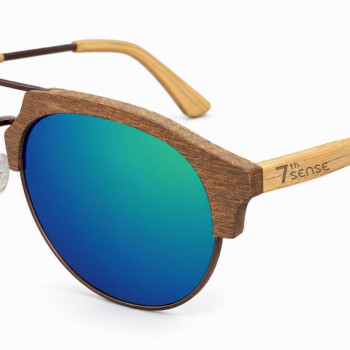 Дървени слънчеви очила 7th Sense Eventyr Green Blue mirror Polarized